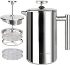 Secura French Press Coffee Maker, 304 Grade Stainless Steel Insulated Coffee Press with 2 Extra Screens, 50Oz (1.5 Litre), Silver