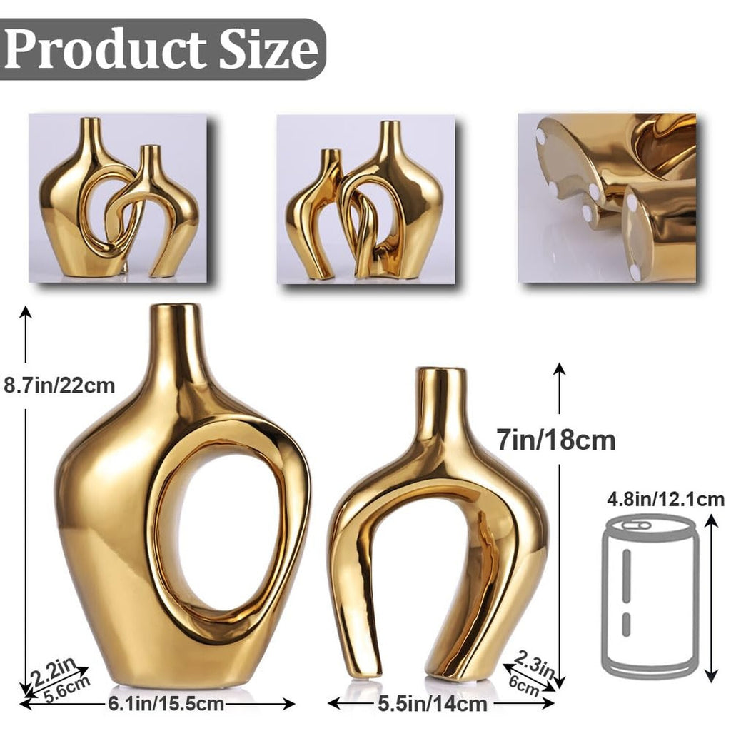 Gold Hollow Ceramic Vases Set of 2 - Modern Nordic Boho Ins Style Decor Vases...