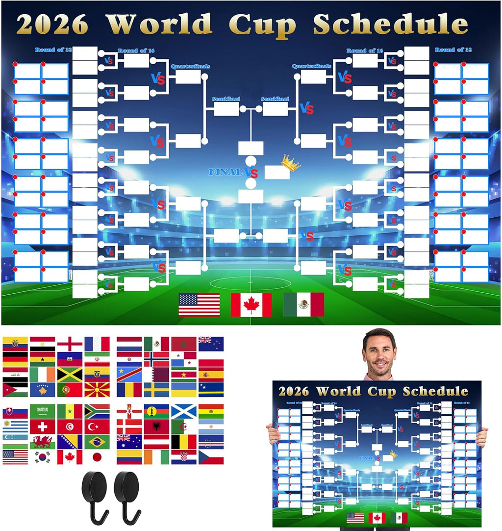 2026 World Cup Schedule Poster with 64 Pcs National Poster 