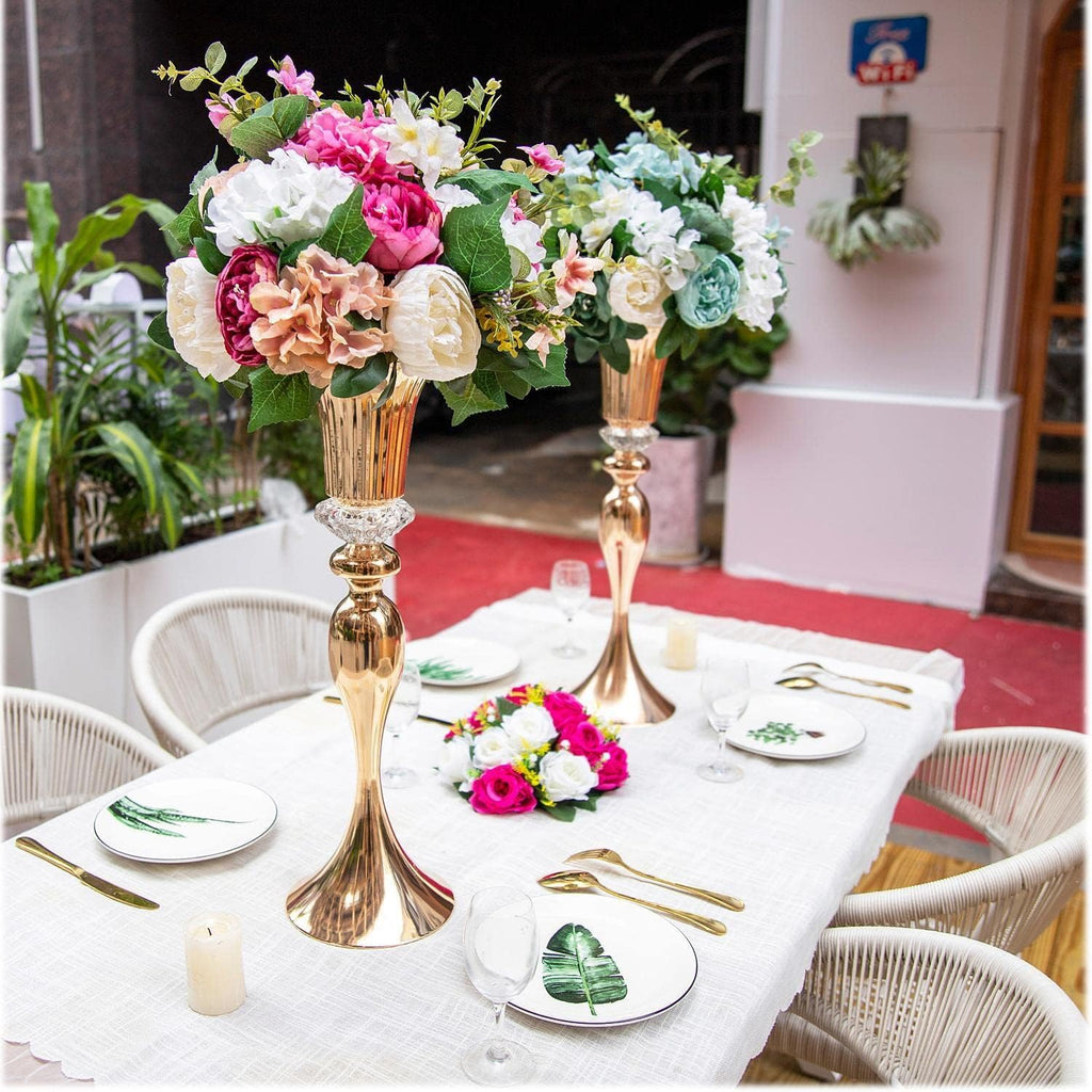 Gold Metal Trumpet Wedding Flower Vases – 22" Tall Elegant Centerpiece Stands, Luxury Floral Arrangement Vases for Weddings, Events & Home Décor (Set of 2)