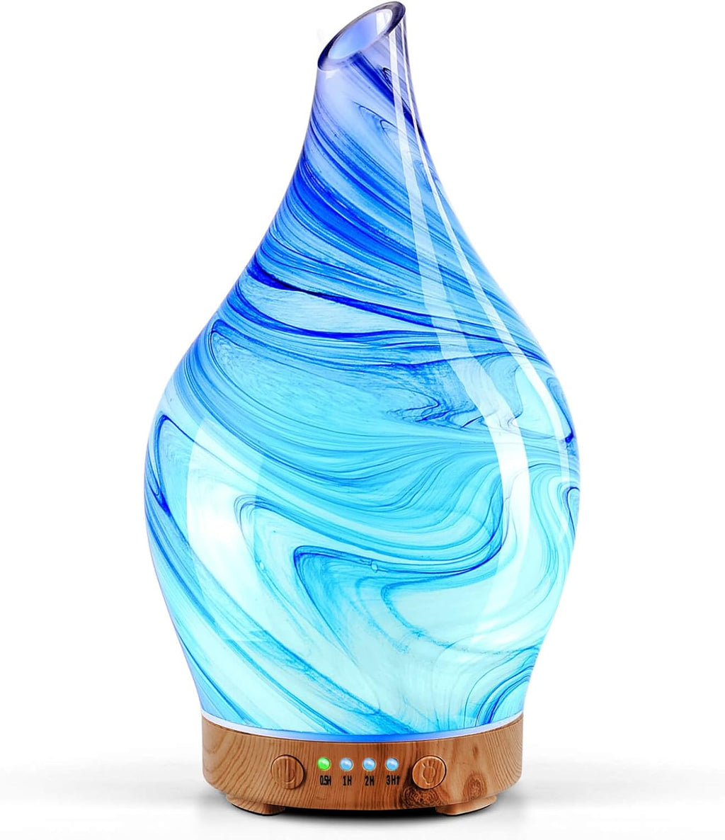 Porseme Oil Diffuser 3D Glass Aromatherapy Ultrasonic Humidifier, Air Refresh Auto Shut-Off, Timer Setting, BPA Free for Home Hotel Yoga Leisure SPA Gift 150Ml Last 6H