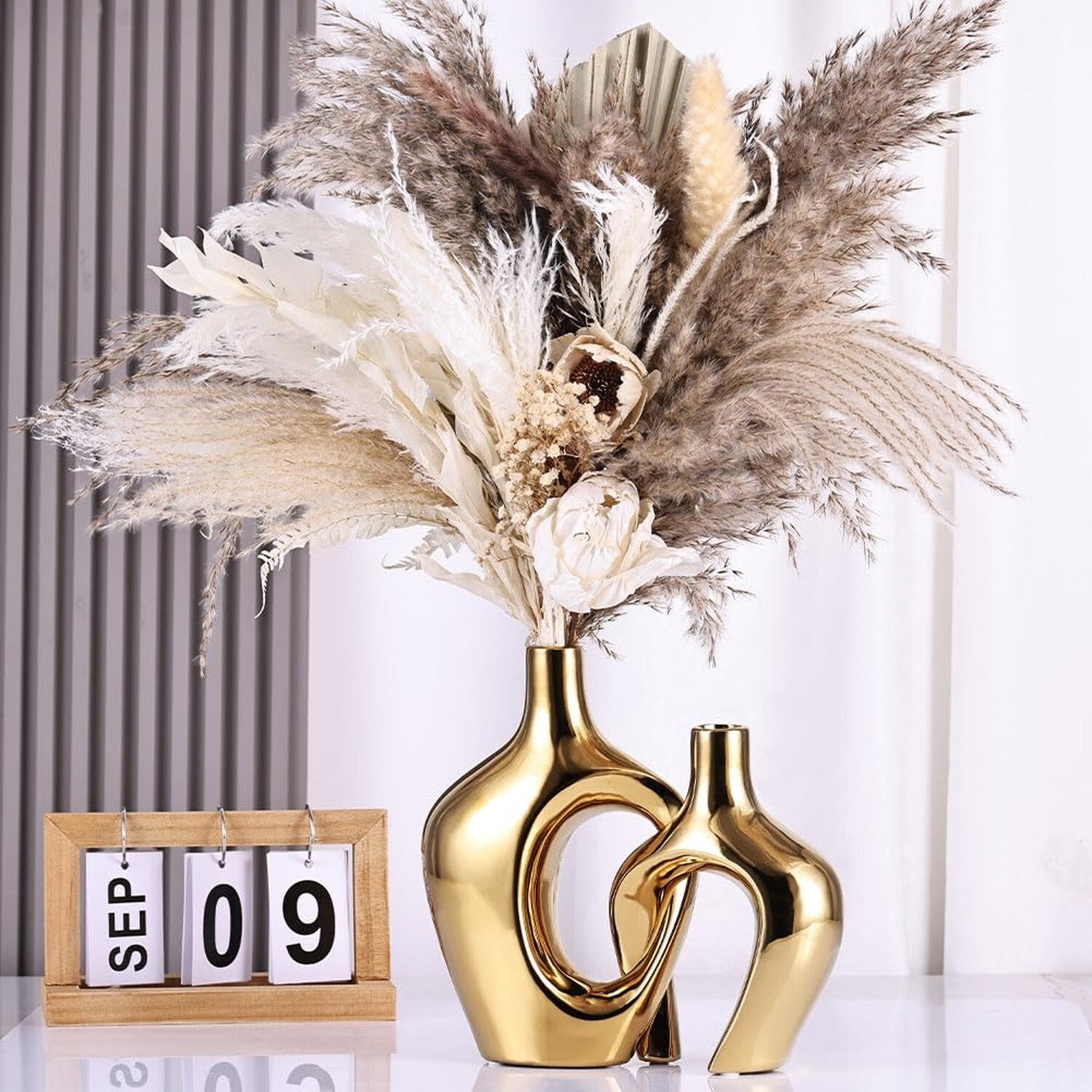 Gold Hollow Ceramic Vases Set of 2 - Modern Nordic Boho Ins Style Decor Vases...