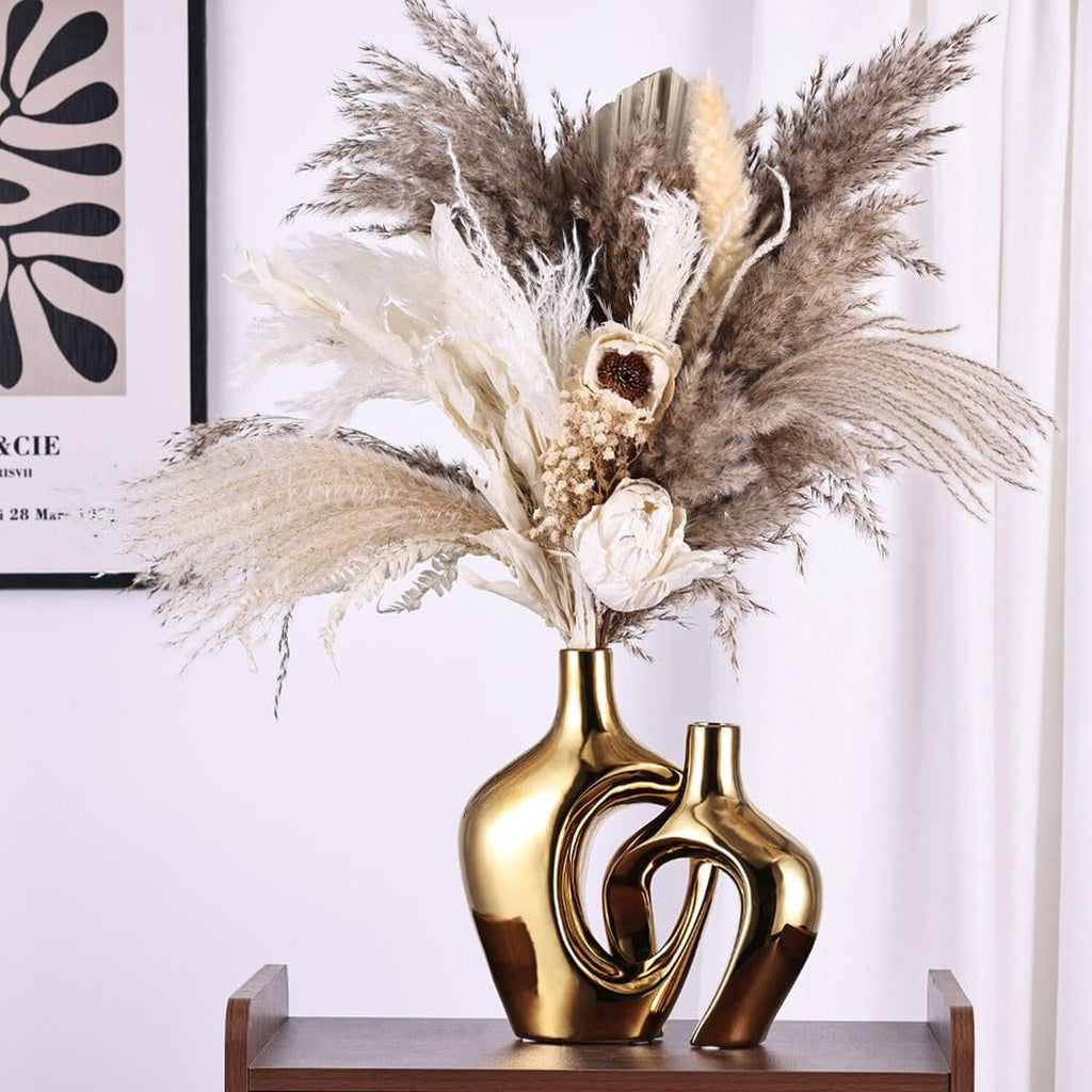 Gold Hollow Ceramic Vases Set of 2 - Modern Nordic Boho Ins Style Decor Vases...