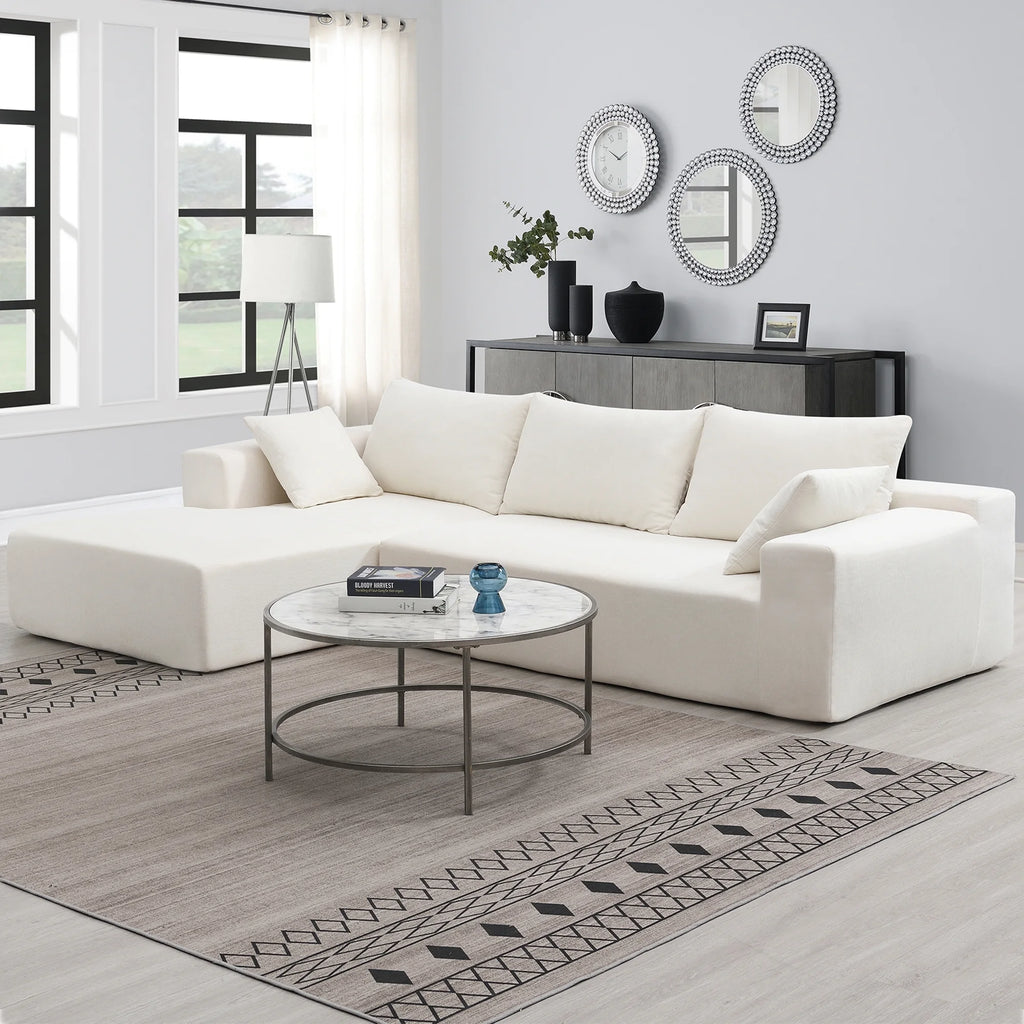 Williamspace 109" Modular Sectional Sofa, L Shaped Modern Couch Upholstered Sleeper Sofa Minimalist Style Couch Living Room Sofa Set for Living Room, White