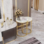 Set of 2 Sintered Stone round Metal Base Nesting Set Side Accent Table Living Room Storage Small End Table