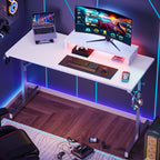 Bestier 42 Inch LED Gaming Desk with Monitor Stand PC Computer Gamer Home Office Table in White