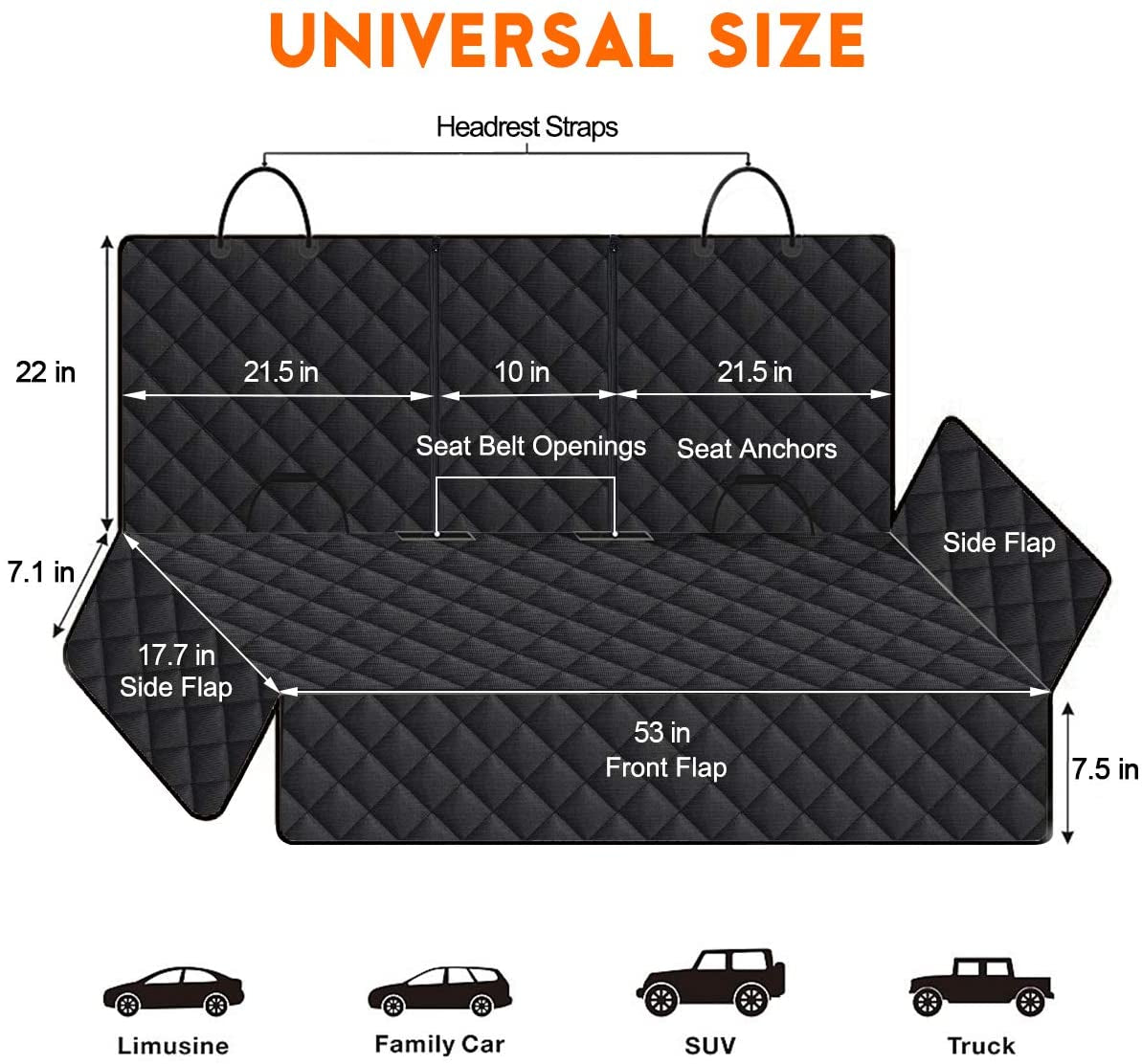 Premium Dog Car Seat Cover – Waterproof Non-Slip Back Bench Protector with Middle Armrest Fit for Most Cars, Trucks & SUVs, Black
