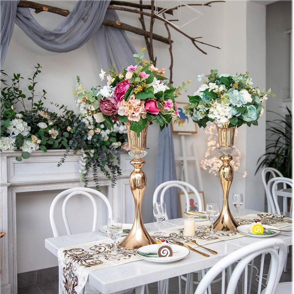 Gold Metal Trumpet Wedding Flower Vases – 22" Tall Elegant Centerpiece Stands, Luxury Floral Arrangement Vases for Weddings, Events & Home Décor (Set of 2)