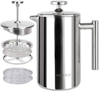 Secura French Press Coffee Maker, 304 Grade Stainless Steel Insulated Coffee Press with 2 Extra Screens, 50Oz (1.5 Litre), Silver