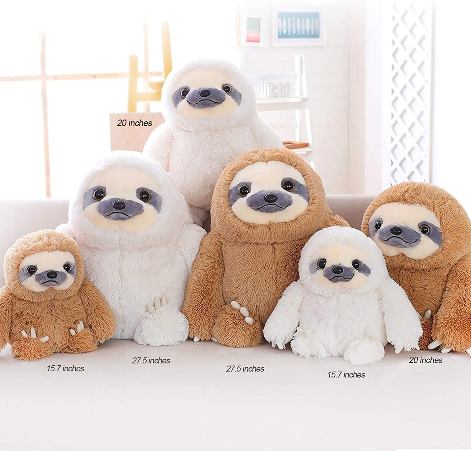 Winsterch Cute Sloth Plush Toy – 15.7" Soft Stuffed Animal Teddy Bear for Kids, Baby, and Birthday Gifts (Ivory)