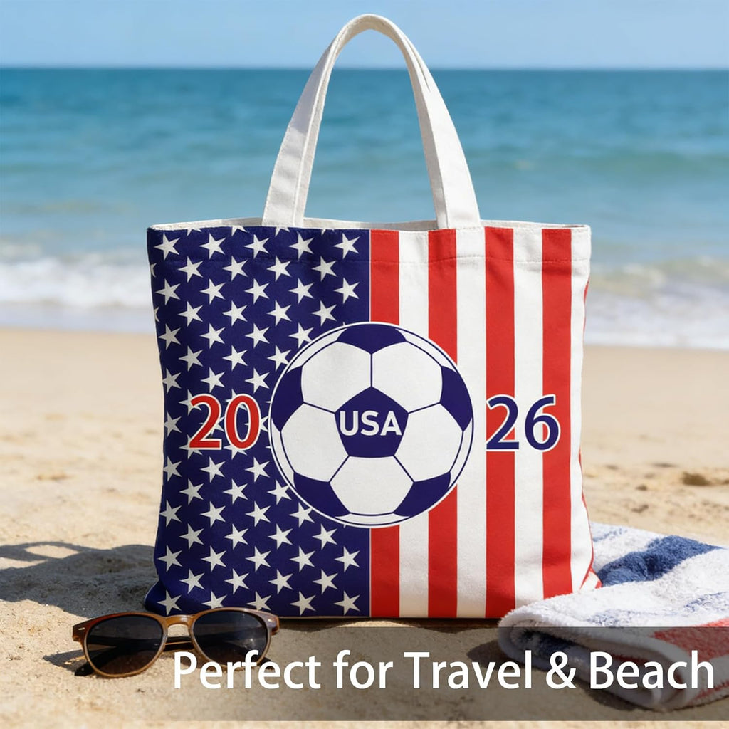 World Cup USA Flag Soccer Canvas Beach Tote 