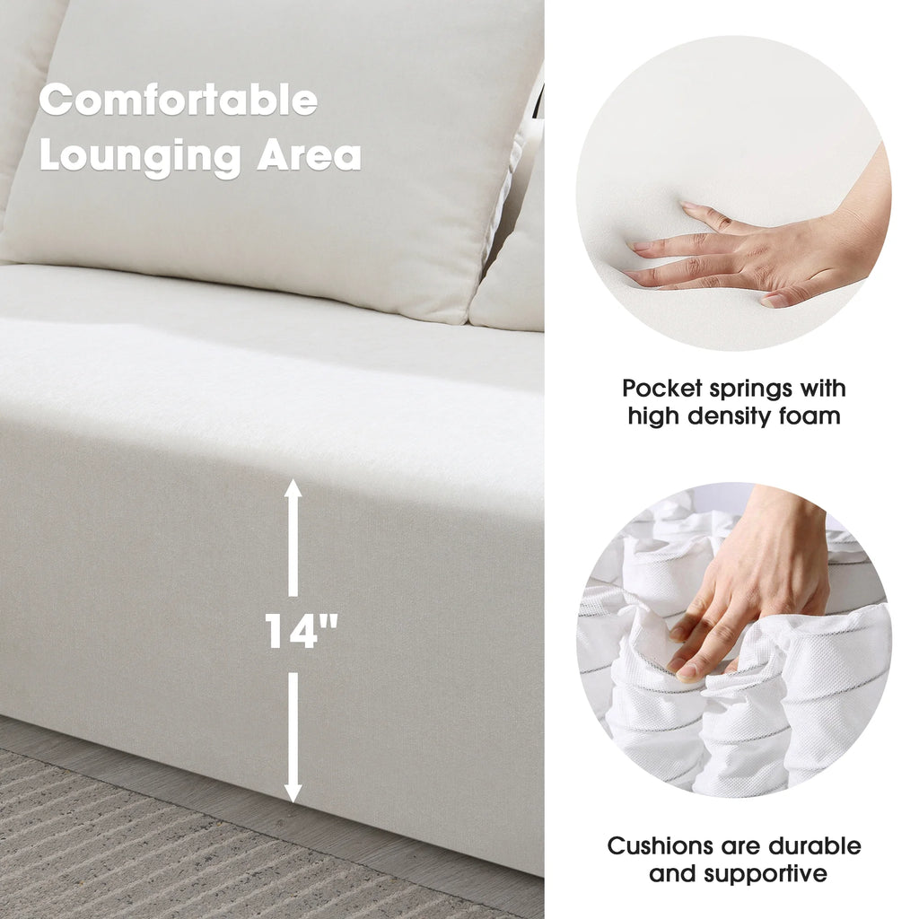 Williamspace 109" Modular Sectional Sofa, L Shaped Modern Couch Upholstered Sleeper Sofa Minimalist Style Couch Living Room Sofa Set for Living Room, White