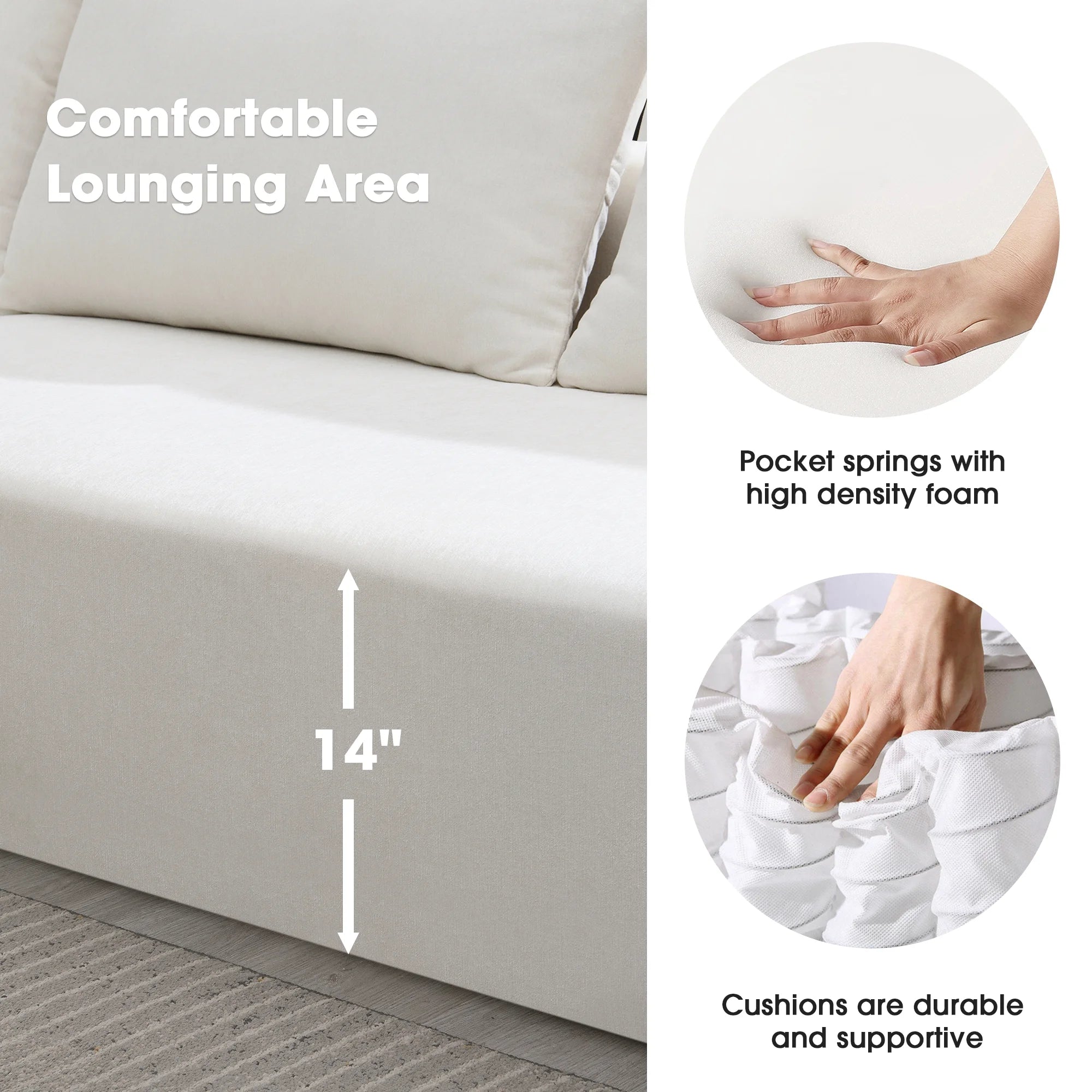 Williamspace 109" Modular Sectional Sofa, L Shaped Modern Couch Upholstered Sleeper Sofa Minimalist Style Couch Living Room Sofa Set for Living Room, White