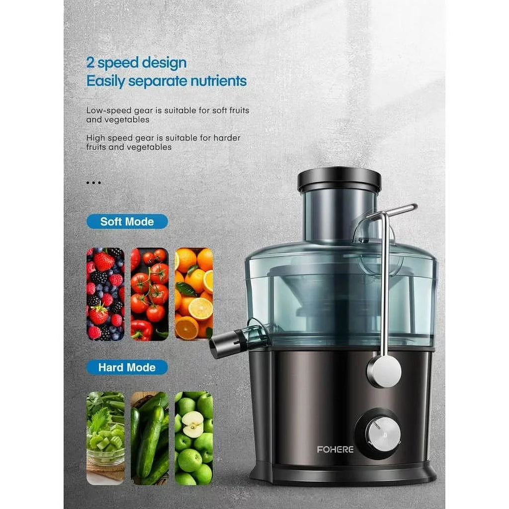 Juicer Machines FOHERE, Max 1200W Centrifugal Juicer Extractor with 3-Inch Wide Feed Chute & Anti-Drip for Fruit and Vegetable, Stainless Steel, 800W