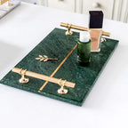Natural Luxury Marble Tray, Bathroom Vanity Tray, Cosmetics Jewellery Perfume Tray with Metal Handles (Dark Green)