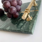 Natural Luxury Marble Tray, Bathroom Vanity Tray, Cosmetics Jewellery Perfume Tray with Metal Handles (Dark Green)