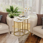 Set of 2 Sintered Stone round Metal Base Nesting Set Side Accent Table Living Room Storage Small End Table
