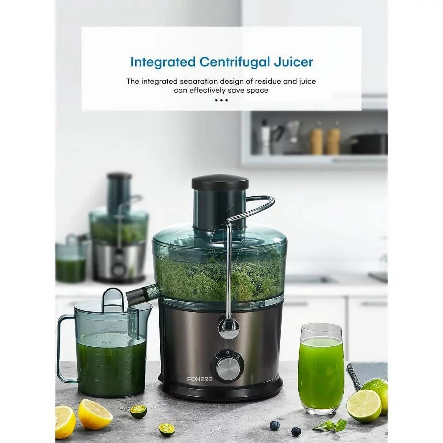 Juicer Machines FOHERE, Max 1200W Centrifugal Juicer Extractor with 3-Inch Wide Feed Chute & Anti-Drip for Fruit and Vegetable, Stainless Steel, 800W