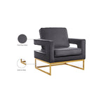 Meridian Furniture Noah Gray Velvet Accent Chair with Gold Iron Base