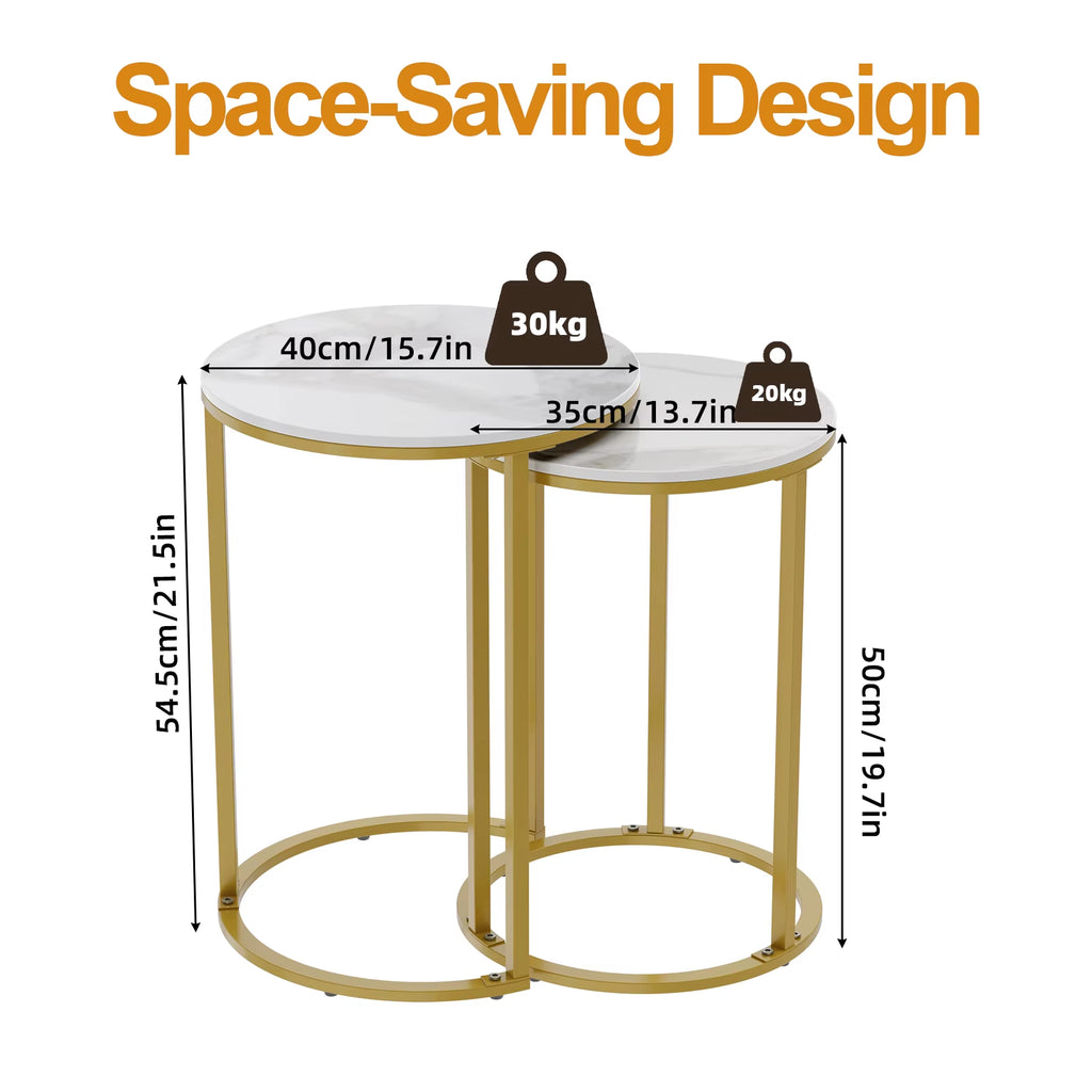 Set of 2 Sintered Stone round Metal Base Nesting Set Side Accent Table Living Room Storage Small End Table