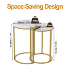 Set of 2 Sintered Stone round Metal Base Nesting Set Side Accent Table Living Room Storage Small End Table