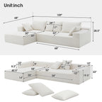 Williamspace 109" Modular Sectional Sofa, L Shaped Modern Couch Upholstered Sleeper Sofa Minimalist Style Couch Living Room Sofa Set for Living Room, White