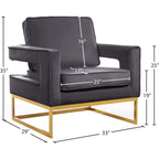 Meridian Furniture Noah Gray Velvet Accent Chair with Gold Iron Base