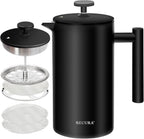 Secura French Press Coffee Maker, 304 Grade Stainless Steel Insulated Coffee Press with 2 Extra Screens, 50Oz (1.5 Litre), Silver