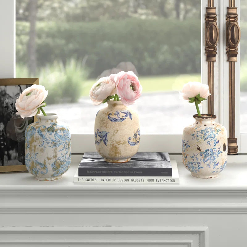 Decorative Terra-Cotta Vases with Heavy Distressing