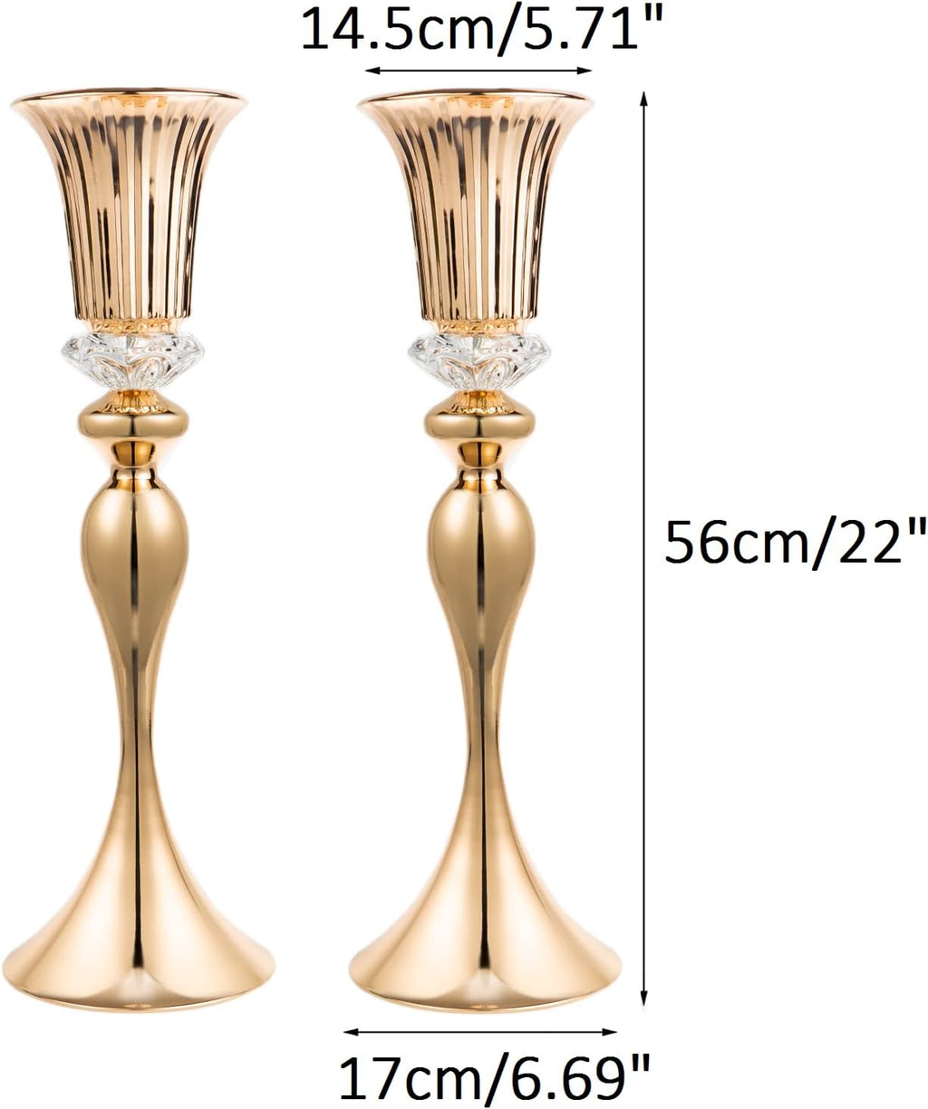 Gold Metal Trumpet Wedding Flower Vases – 22" Tall Elegant Centerpiece Stands, Luxury Floral Arrangement Vases for Weddings, Events & Home Décor (Set of 2)