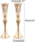 Gold Metal Trumpet Wedding Flower Vases – 22" Tall Elegant Centerpiece Stands, Luxury Floral Arrangement Vases for Weddings, Events & Home Décor (Set of 2)