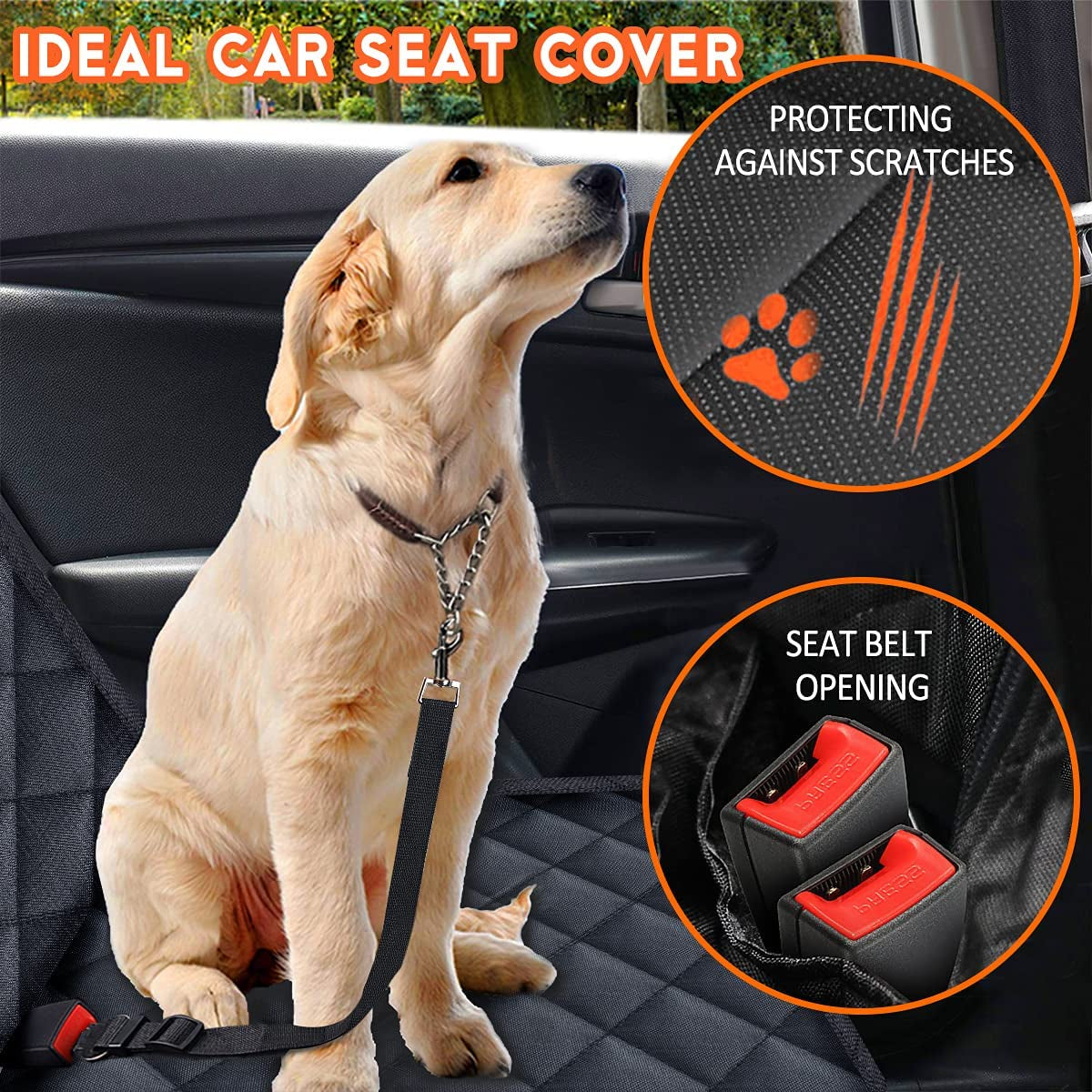 Premium Dog Car Seat Cover – Waterproof Non-Slip Back Bench Protector with Middle Armrest Fit for Most Cars, Trucks & SUVs, Black