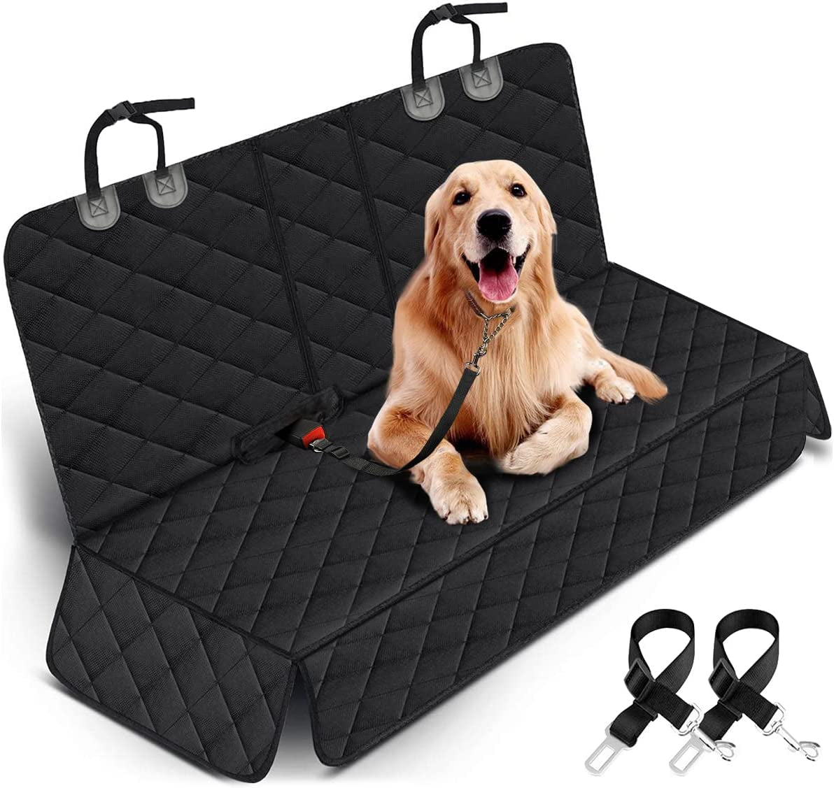 Premium Dog Car Seat Cover – Waterproof Non-Slip Back Bench Protector with Middle Armrest Fit for Most Cars, Trucks & SUVs, Black