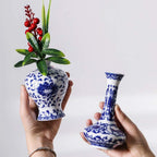 Blue and White Vase Set of 3, Cute Ceramic Bud Vase in Bulk for Farmhouse Table Centerpiece Mini Vintage Vase for Rustic Wedding Decorations, Home Table Flower Decor