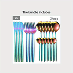 Set of colorful cutlery including forks and spoons on a white background