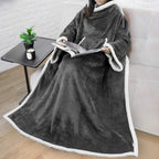 PAVILIA Sherpa Wearable Blanket with Sleeves and Pocket, Plush Thick Cozy Body Blanket Wrap for Adult Women Men, Christmas Gift for Wife Mom, Dark Grey