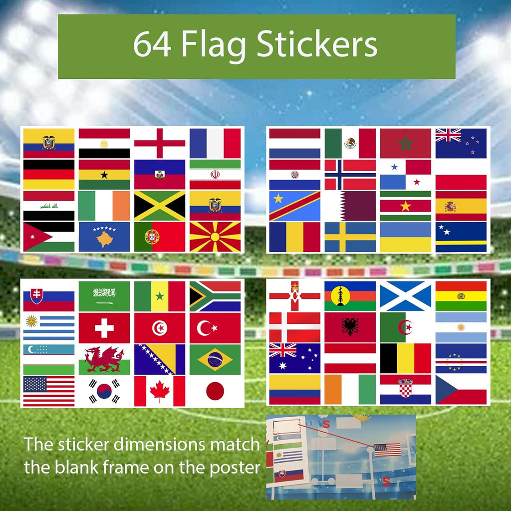 2026 World Cup Schedule Poster with 64 Pcs National Poster 