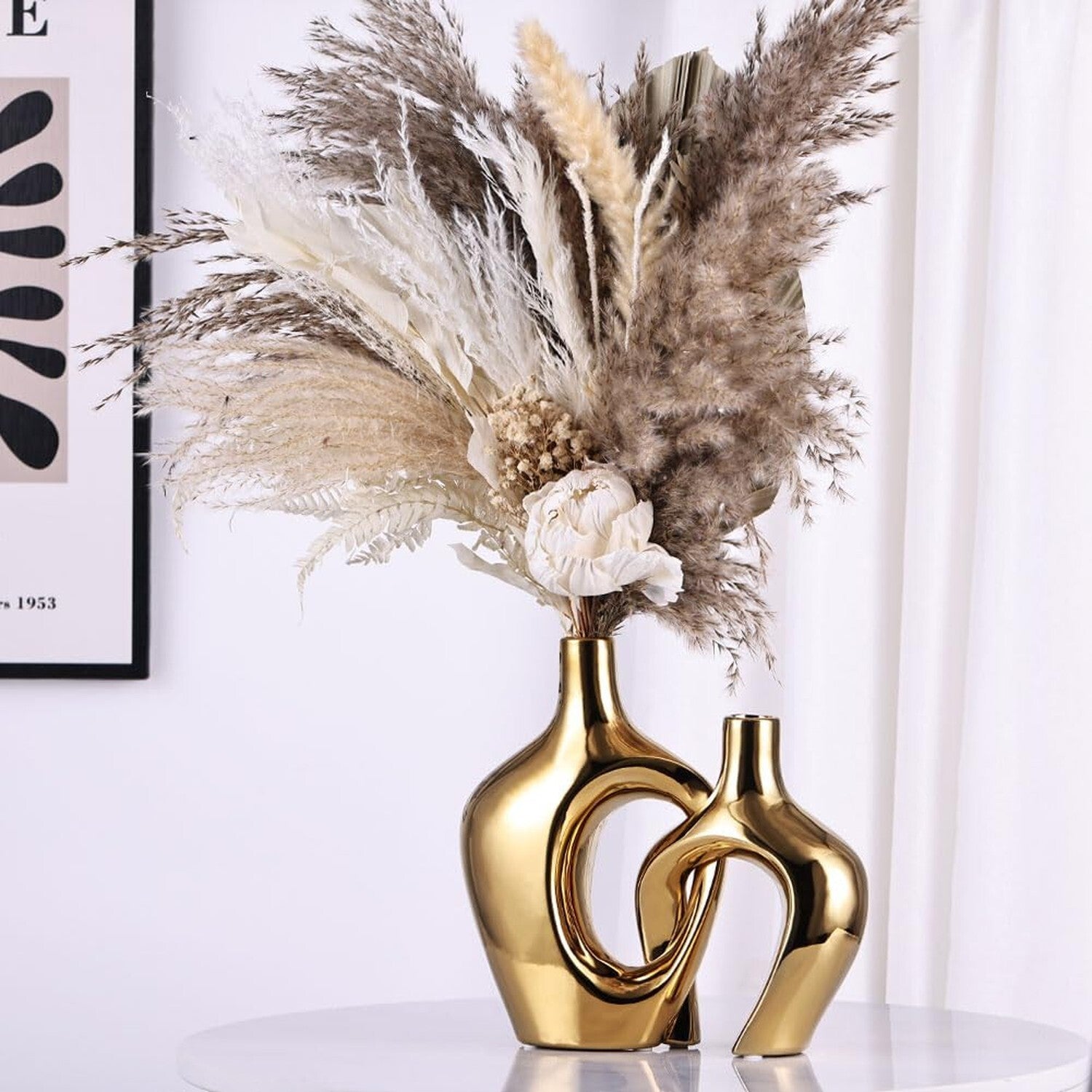 Gold Hollow Ceramic Vases Set of 2 - Modern Nordic Boho Ins Style Decor Vases...