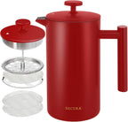 Secura French Press Coffee Maker, 304 Grade Stainless Steel Insulated Coffee Press with 2 Extra Screens, 50Oz (1.5 Litre), Silver