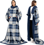 PAVILIA Sherpa Wearable Blanket with Sleeves and Pocket, Plush Thick Cozy Body Blanket Wrap for Adult Women Men, Christmas Gift for Wife Mom, Dark Grey