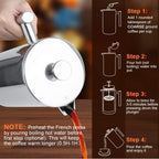 Secura French Press Coffee Maker, 304 Grade Stainless Steel Insulated Coffee Press with 2 Extra Screens, 50Oz (1.5 Litre), Silver