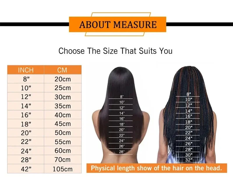 Hair extension measurement chart with英寸 and CM scales and two people with hair extensions.