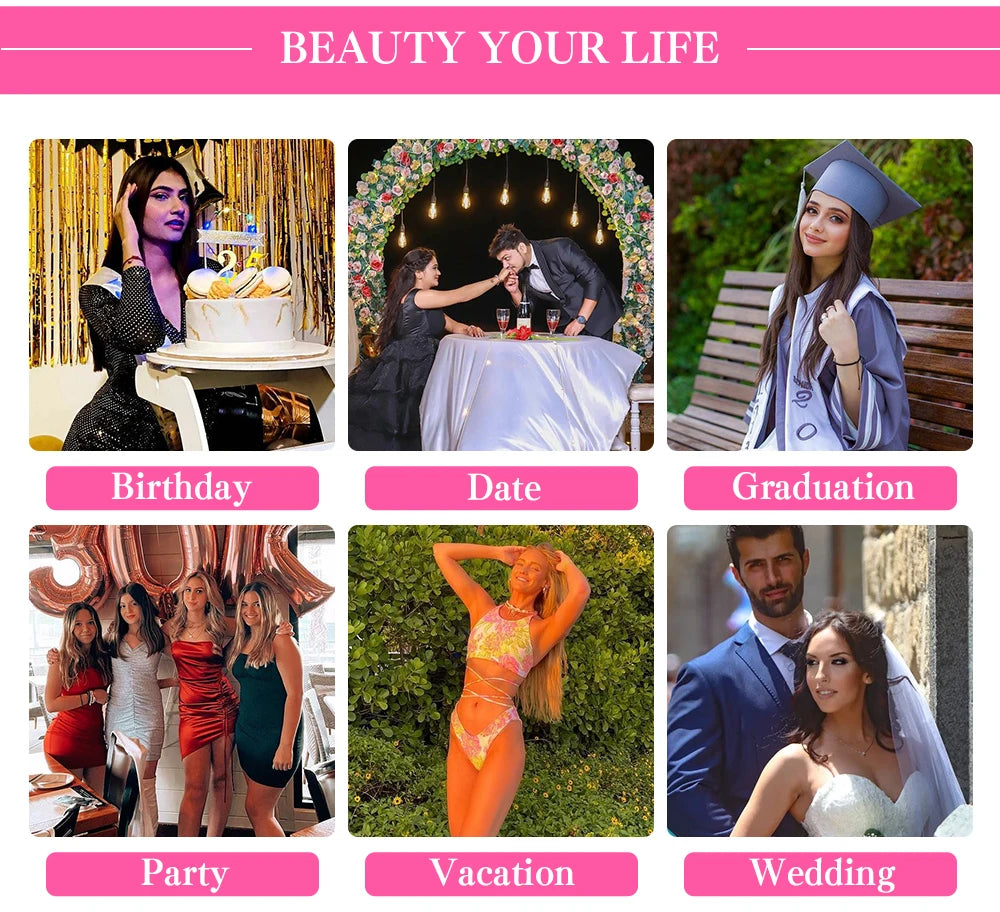 Collage of images with text labels for different life events on a pink background.