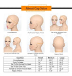 Wig size chart showing measurements on mannequin heads with a clear background.
