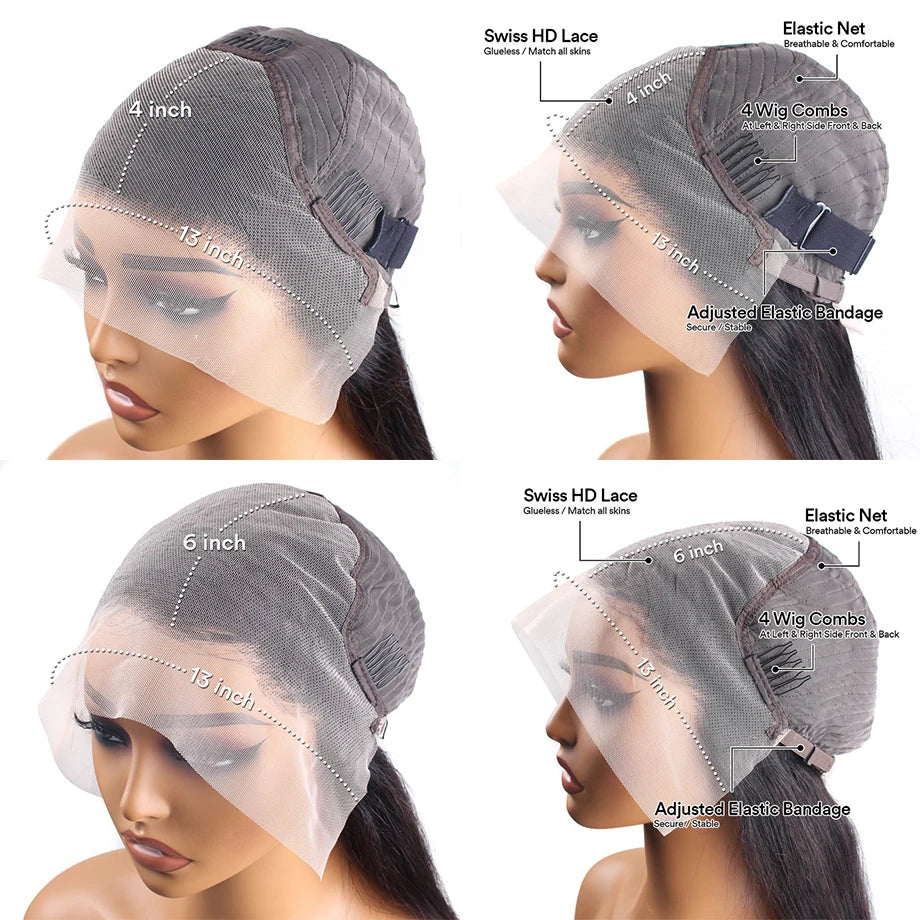 Wig cap with labeled features on a white background