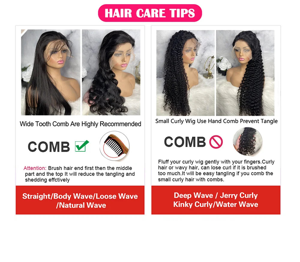 Hair care tips for wigs with images of wigs and text on a white background