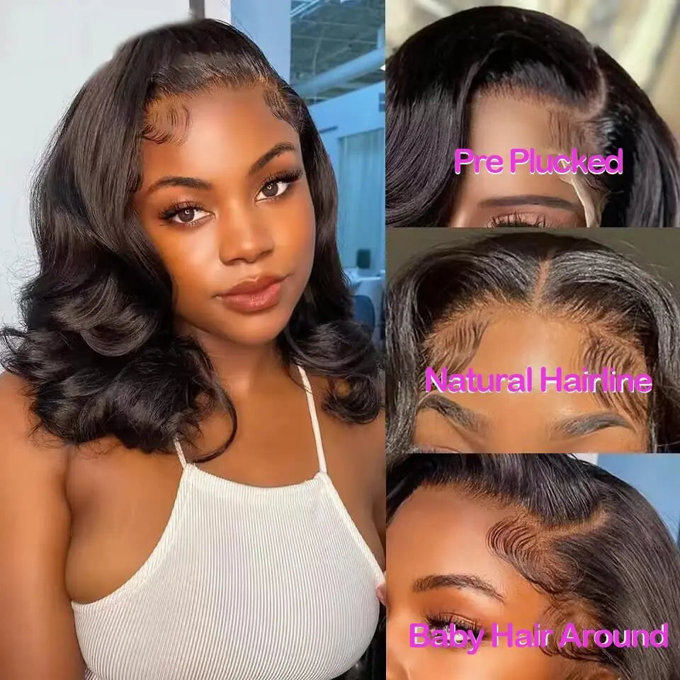Woman with styled hair and close-up details of hairline and baby hair around.