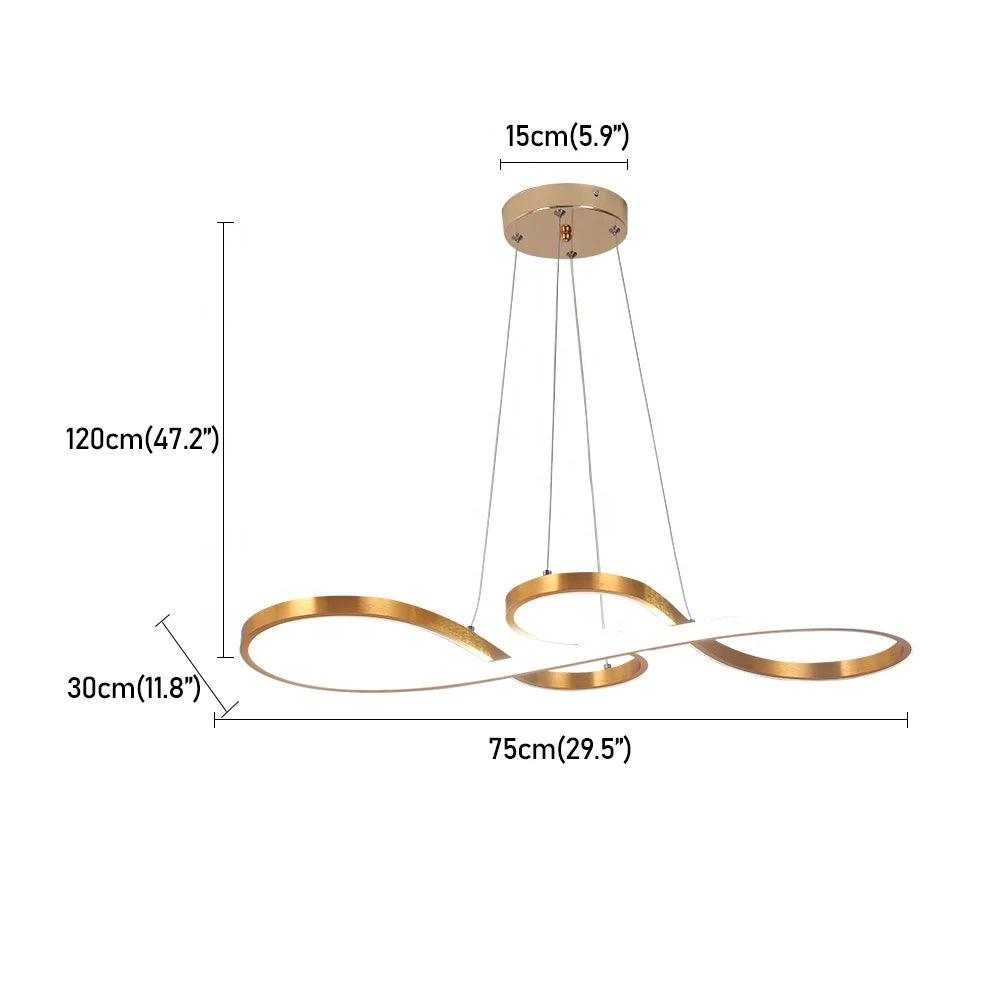Kitchen Table 50W Led Gold Curved Ceiling Pendant Light With Remote Control