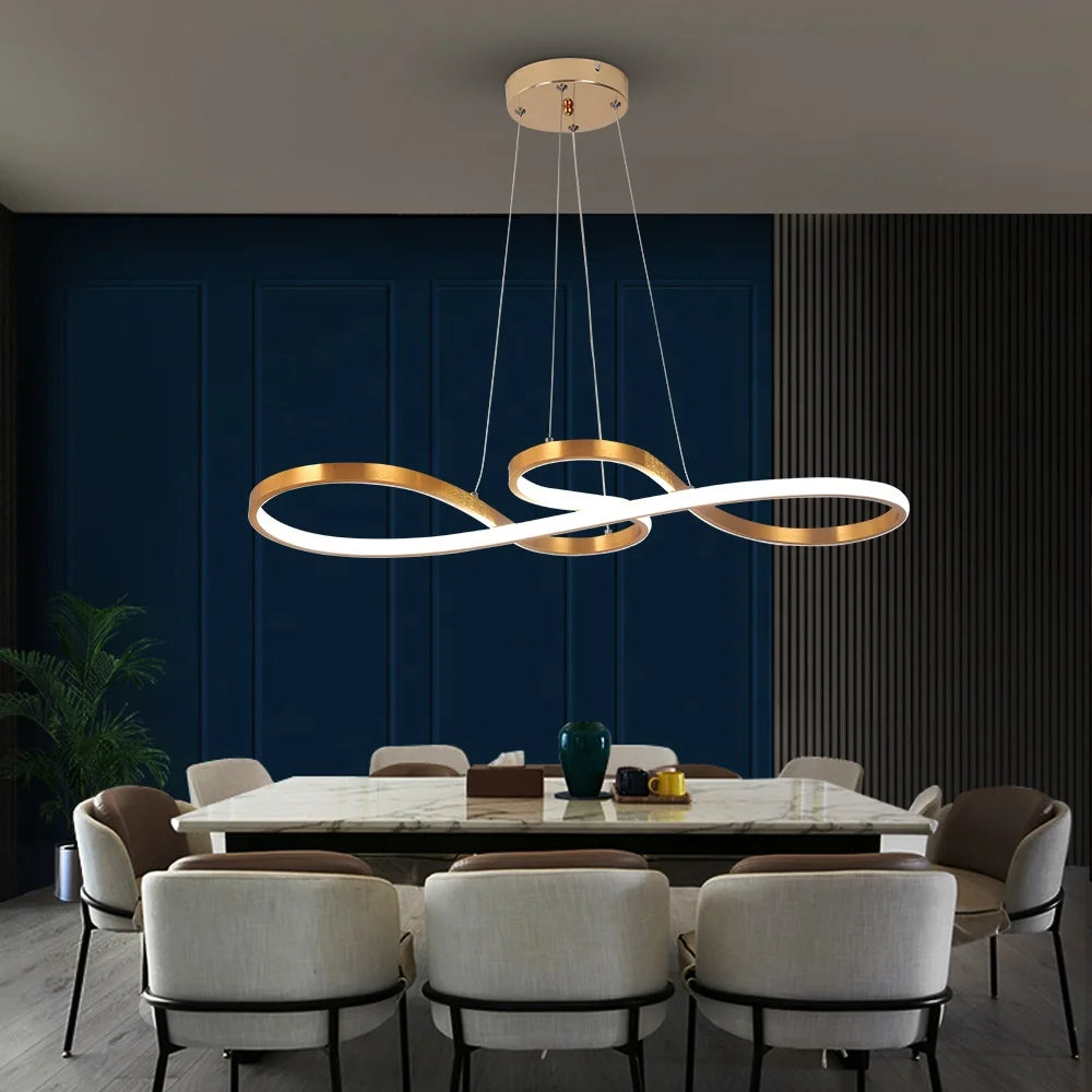 Kitchen Table 50W Led Gold Curved Ceiling Pendant Light With Remote Control