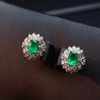 Sterling Silver Real Natural Emerald Stud Earrings
